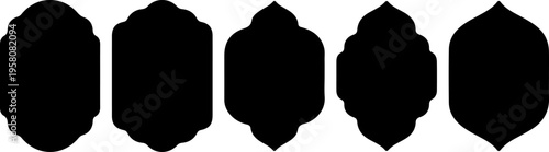Islamic shape of door or window silhouette Arabic arch. Collection of patterns in oriental style. Frames in Arabic Muslim design for Ramadan Kareem. Vector mosque gate shape isolated on background