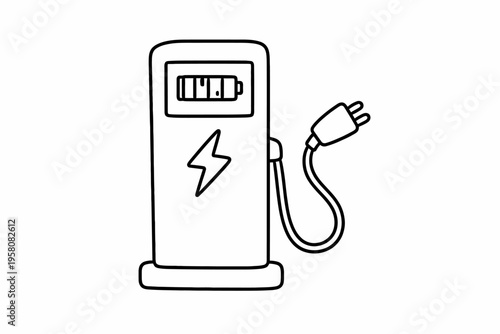 Electric vehicle charging station outline with plug and power symbol