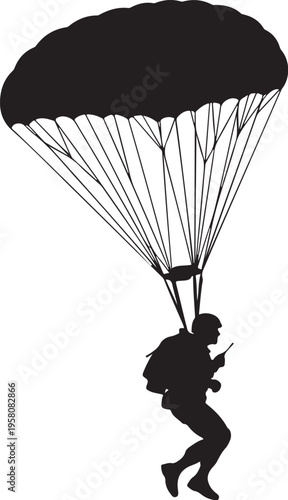 Parachute silhouette vector, black parachuter icon
