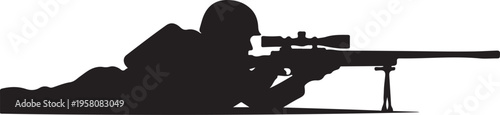 Vector silhouette of a sniper shooting rifle
