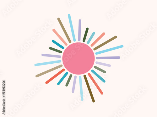 Modern Stylized Sun with Colorful Radial Rays