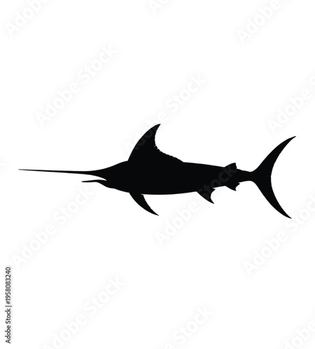Black silhouette of a swordfish swimming horizontally vector illustration EPS PNG file