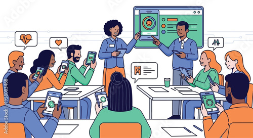 Diverse group of people attending a business presentation or workshop.