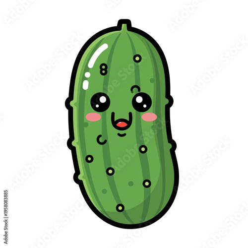 Happy Cartoon Pickle Character, Kawaii Vegetable Mascot, Funny Food Illustration