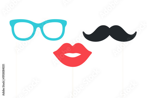 Fun Photo Booth Props with Glasses Lips and Mustache Isolated on White