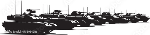 Set of 6 black military tank icons vector