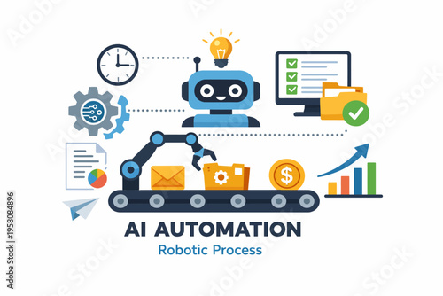 Ai automation and robotic process workflow with data analysis and machine learning integration