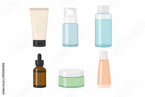 Assorted skincare products: cream, serum, lotion, toner, balm, cleanser