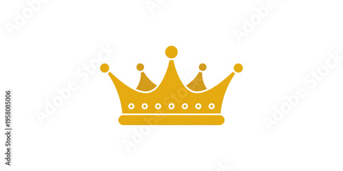 A simple flat design of a classic golden royal crown featuring five points and ornamental circles