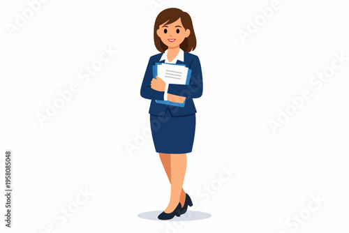 Smiling female caucasian young professional holding documents in business attire