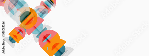 Abstract design features overlapping colorful letterforms spelling code. Minimalist aesthetic with bright hues against white background. Modern, clean presentation.