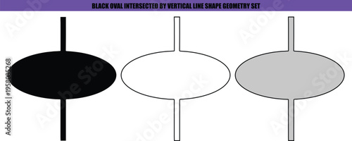 Black oval intersected by vertical line shape geometry set