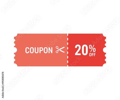 Red coupon ticket with 20 percent off discount