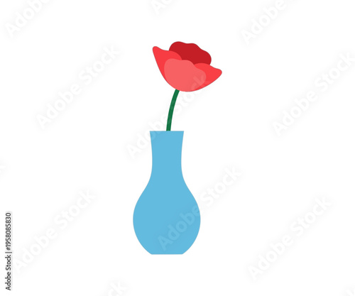 Red tulip in blue vase flower