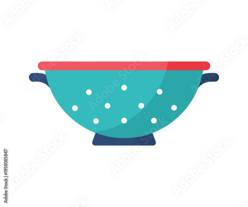 Teal Colander with Red Rim and White Holes kitchen