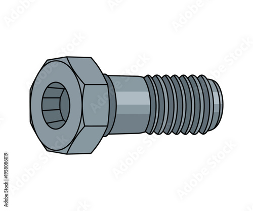 Gray bolt with hexagonal head and threads screw metallic