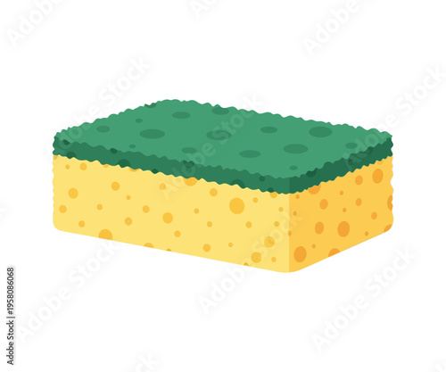 Green and yellow sponge with sponge texture on white background