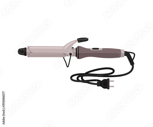 Hair curling iron with black cord and plug hair curler