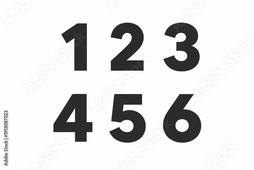 Bold black numbers 1 to 6 in two horizontal rows on white