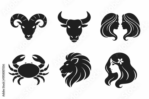 Black zodiac symbols featuring aries taurus gemini cancer leo virgo