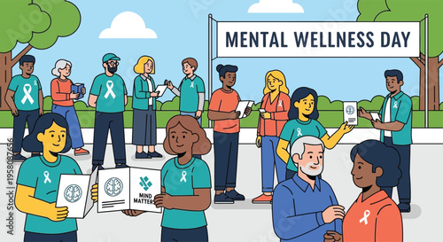 Diverse group of people celebrating mental wellness day.
