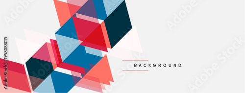 Abstract geometric shapes overlap, creating layered visual effect. Soft colors dominate design, with text reading background. Minimalist style.