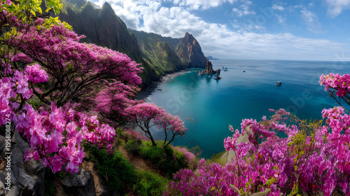 Ulleungdo Island Coastal Cliff Wild Azalea Field Spring Exclusive Landscape