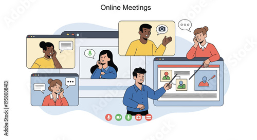 Diverse group of people collaborating in an online meeting.