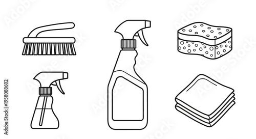 Cleaning supplies on white background.