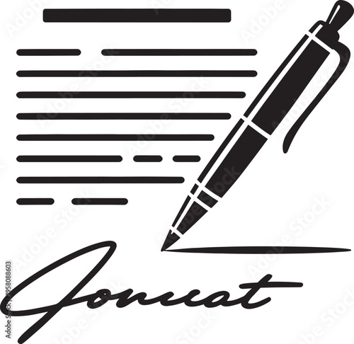 Black pen signing document on white background signature black white background contract