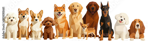 Adorable pets in a group.A group of cartoon design graphics unique banner.Various breeds of dogs gather together, showcasing their friendly personalities