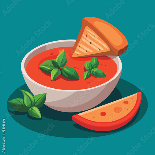 Delicious bowl of tomato soup with croutons.