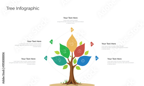 tree infographic template with 5 options for business data visualization