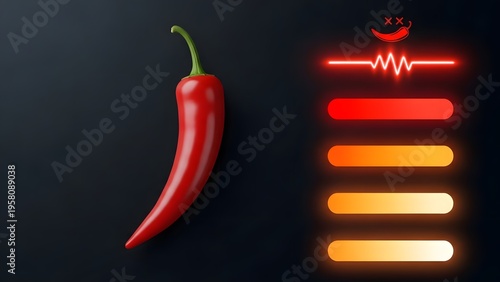 Spicy red chili pepper with glowing heat meter
