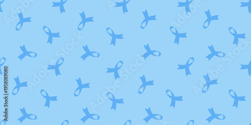 Blue ribbons Seamless pattern in flat style. Prostate Colorecta Colon cancer awareness month. Men's health month. Child Abuse Prevention Month. Vector illustration for web, print, info, background.