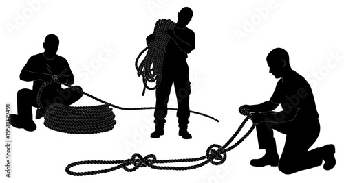Sailors Tying Knots Silhouette Nautical Rope Work Maritime Skill Marine Industry Detail