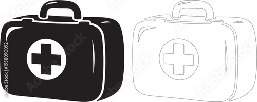 Black silhouette medical first aid kit with white cross