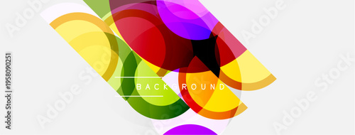 Abstract colorful shapes overlap creating dynamic background. Bright hues blend, forming modern visual design.