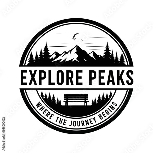 Explore Peaks Mountain Landscape Logo Design.