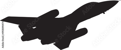 Black silhouette of an airplane white background isolated