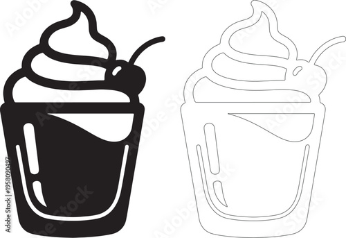 Black silhouette milkshake with whipped cream and cherry