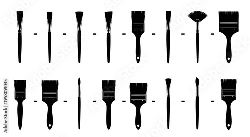 Various paint brushes and tools for painting and decorating on a white background