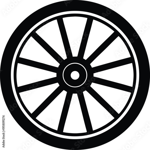 Old vintage wagon wheel cart transport flat vector icon