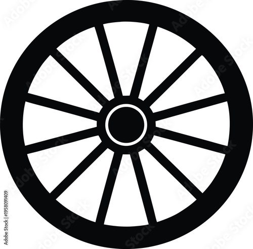 Vintage wagon wheel black silhouette vector icon