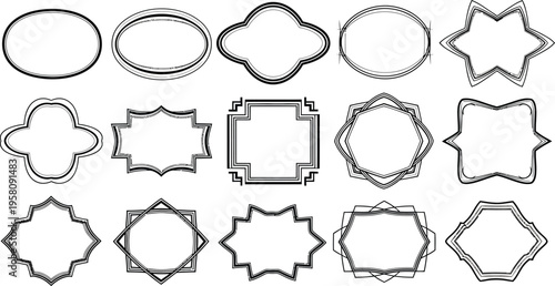 Collection of fifteen decorative black and white ornamental frames and borders vintage