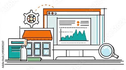 Digital marketing strategies for small businesses online platforms infographic modern office aerial view business growth insights