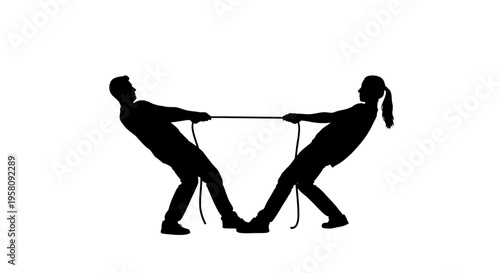Vector silhouette of two people pulling rope