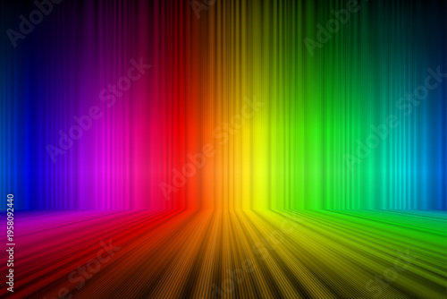 カラフルなレインボー3Dステージ背景、地平線、オレンジ