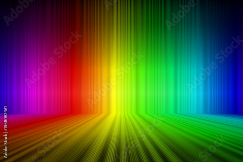 カラフルなレインボー3Dステージ背景、地平線、黄色