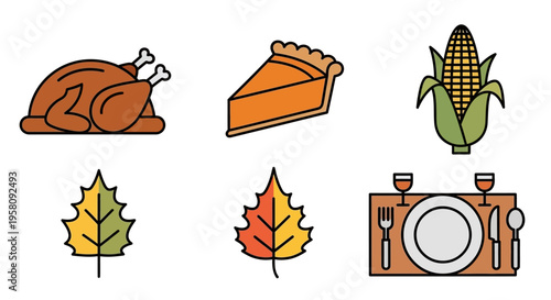 Thanksgiving Food and Holiday Symbols.